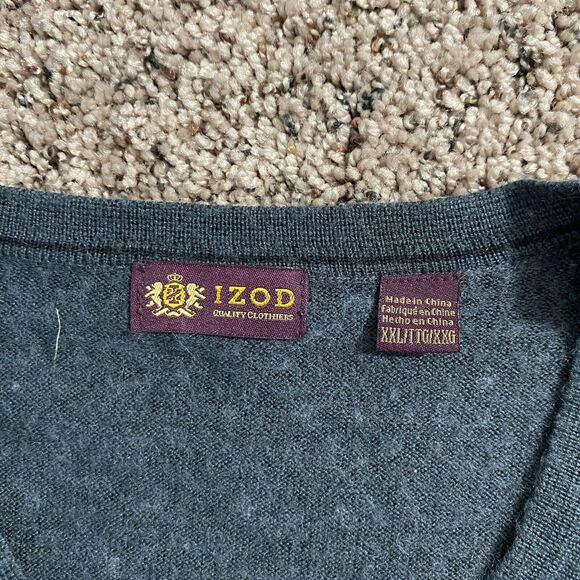 Vintage IZOD Wool Blend V Neck Sweater Pull Over Size XXL Gray Grey Minimalist - Picture 4 of 7